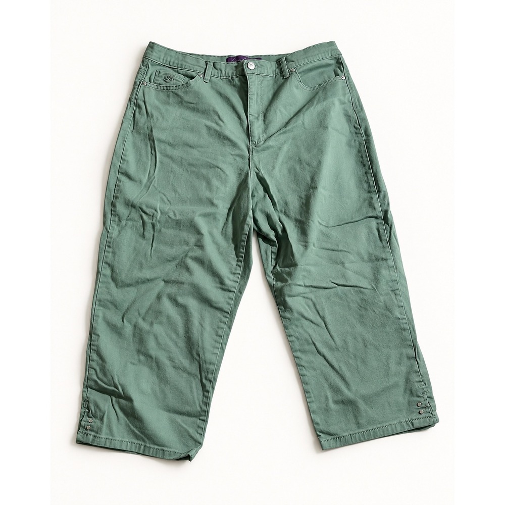 Gloria Vanderbilt Amanda Cloud Twill Capri Pants Sage Green Women Size 16